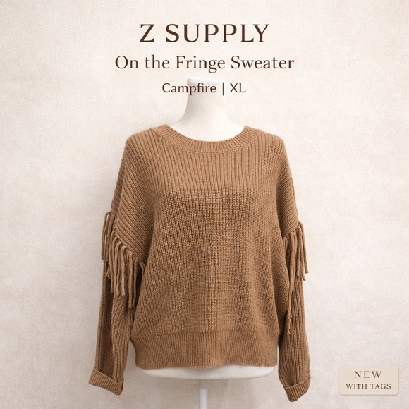 Z Supply Sweaters - NWT Z Supply Sweater On The Fringe XL Campfire Brown Fringe Knit Pullover NWT